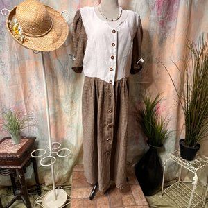 VTG📌Knopp Traditional Bavarian Linen Button Down Dress w/ Deer Horn Button